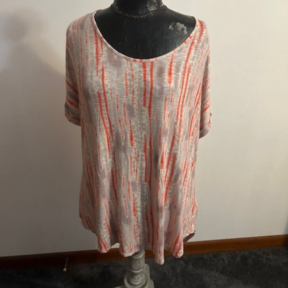 Ava & Viv Orange/Tan scoop neck peep hole back tunic, size 2X